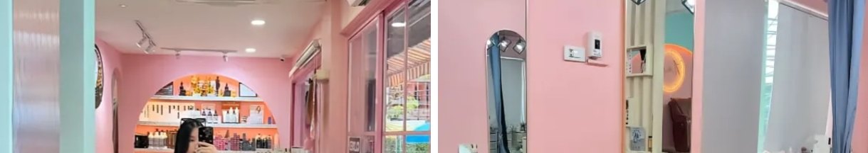 บรรยากาศภายในร้าน 9Beauty Salon สาขาอารีย์ โทนชมพู พร้อมชั้นผลิตภัณฑ์ดูแลเส้นผม